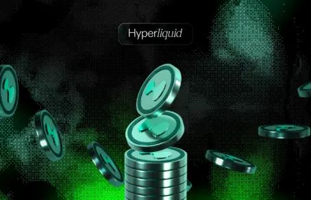 Hyperliquid teal crypto coins stacked on dark green background