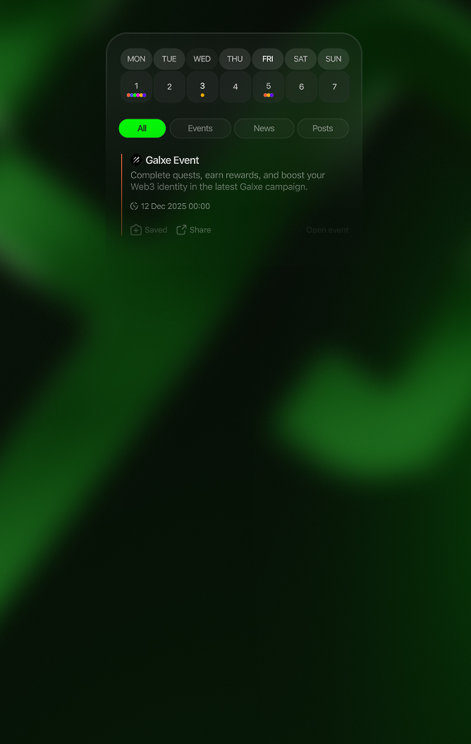 Syndicate mobile feed with weekly calendar and Galxe event card